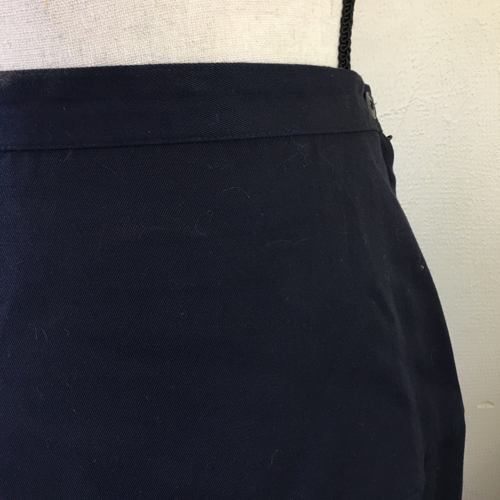Vintage 90s Kasper Navy Blue Skirt Suit Pleated Double Breasted Collarless 14 - Picture 3 of 8